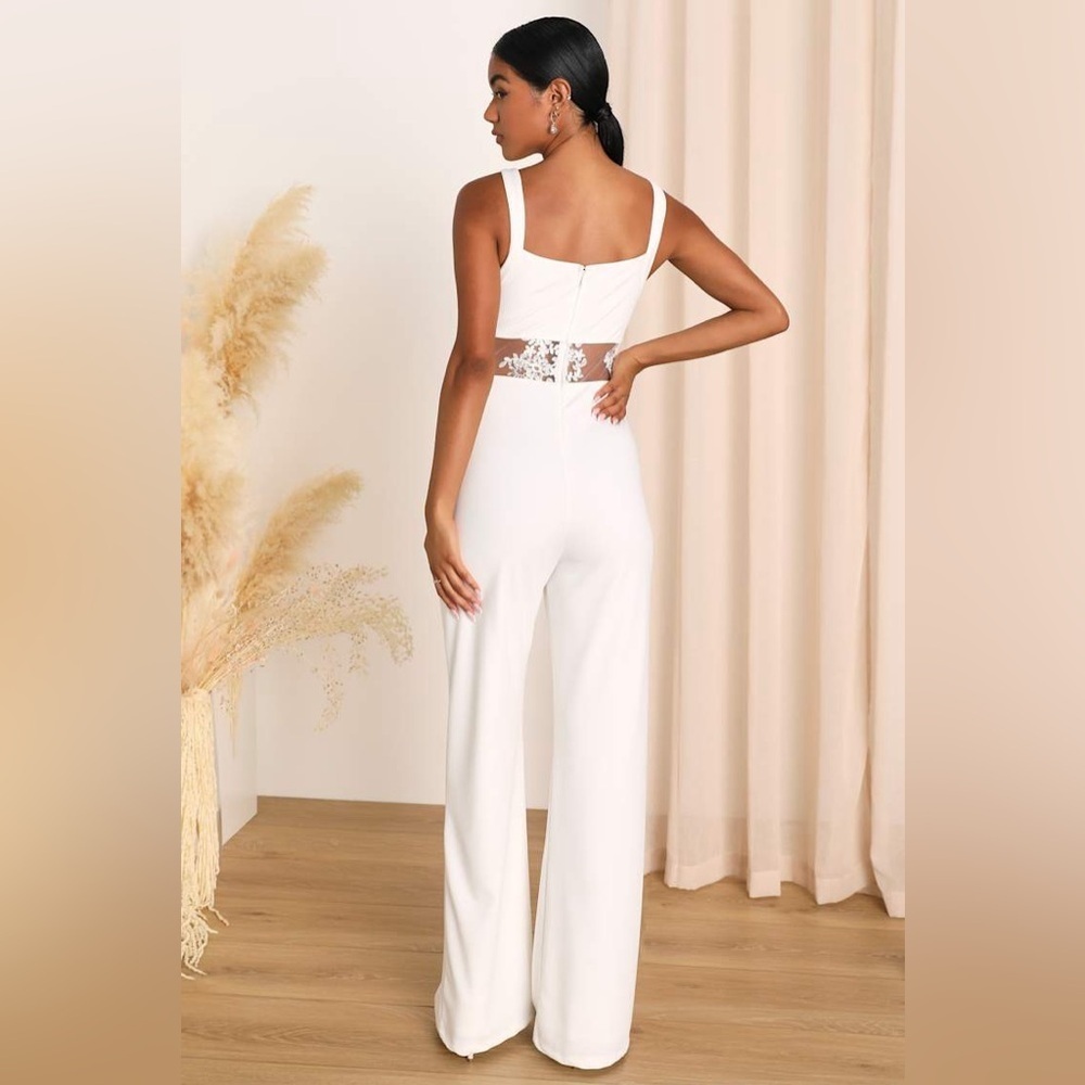 LULU’S Adore The Feeling White Sheer Lace Bustier Twist-Front Jumpsuit - Picture 3 of 8
